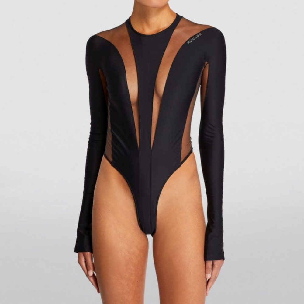 Iconic Mugler Mesh Insert Illusion Bodysuit NWOT